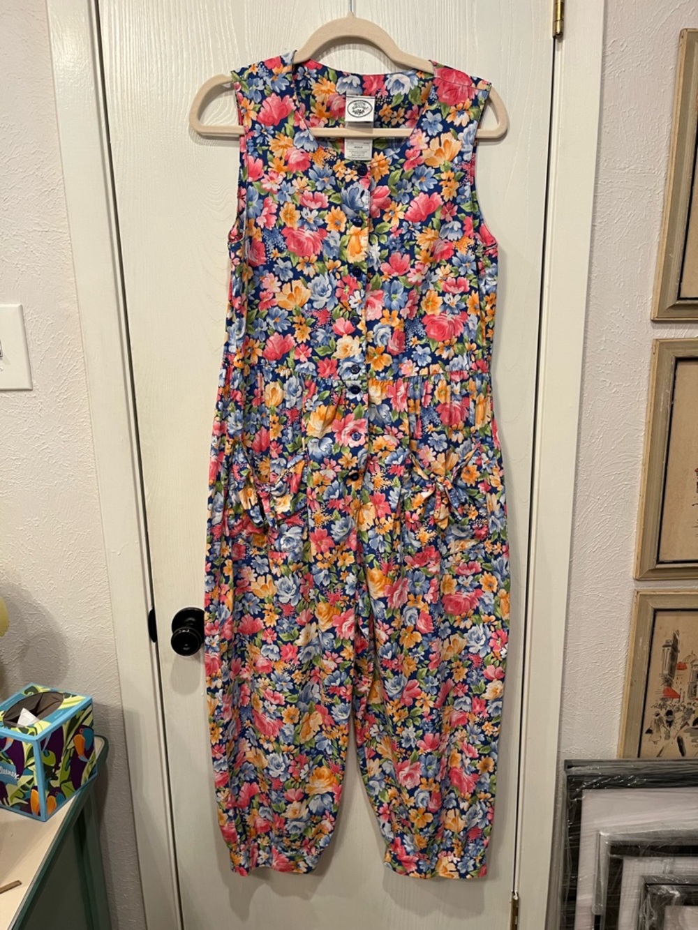 Vintage Laura Ashley Cotton Jumpsuit Romper Floral Sz Medium Made in UK 80s